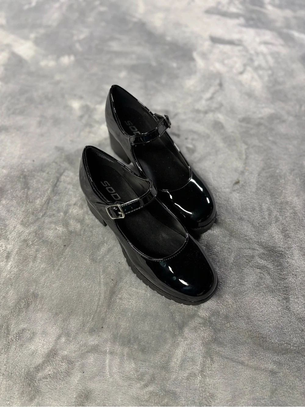 Soda Black Patent Mary Jane Strap Shoes